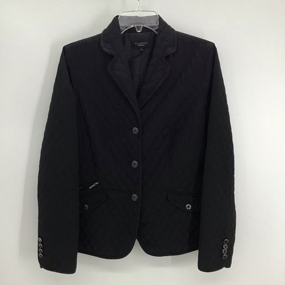 Talbots Women’s Quilted Jacket Solid Color Diamond Pattern Black Career Size 10 - Picture 1 of 8